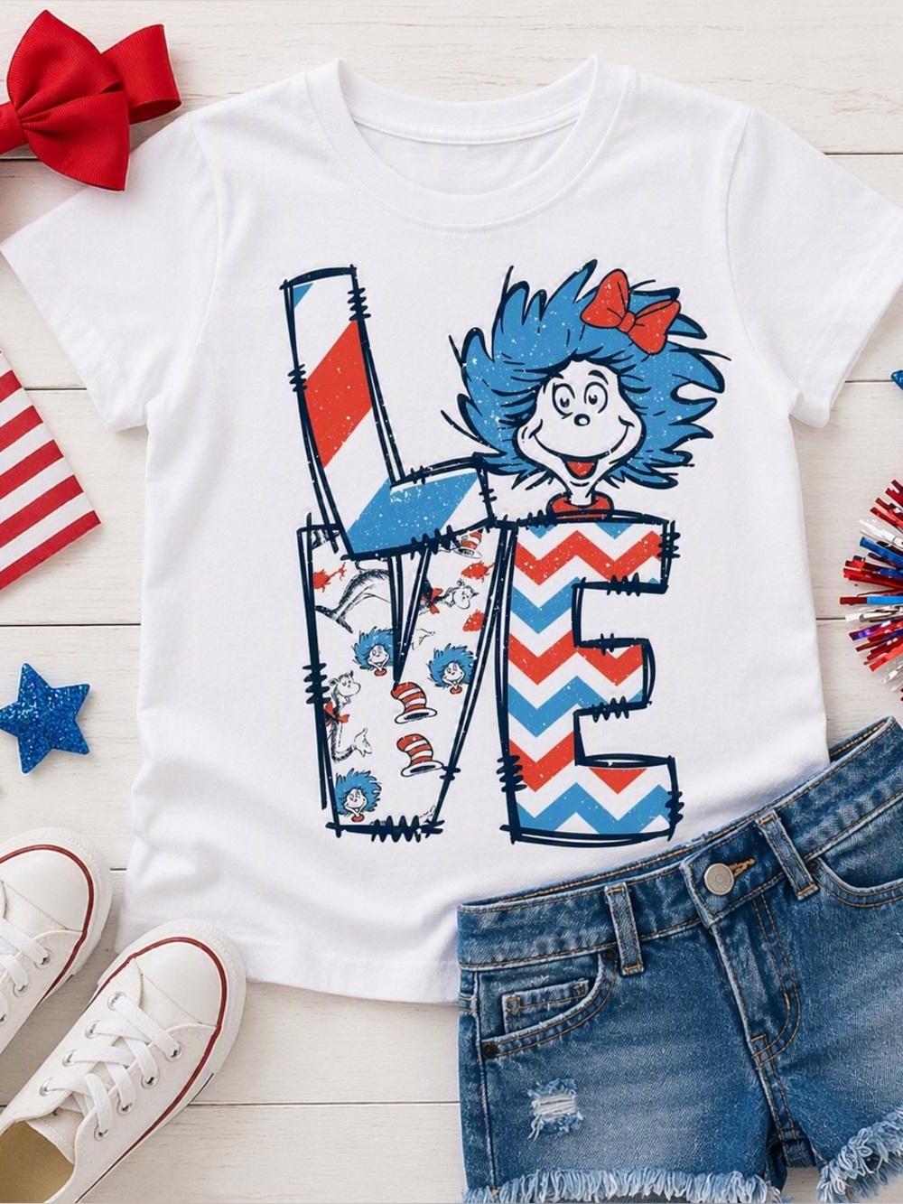 Colorful Dr Seuss Graphic Design Tee
